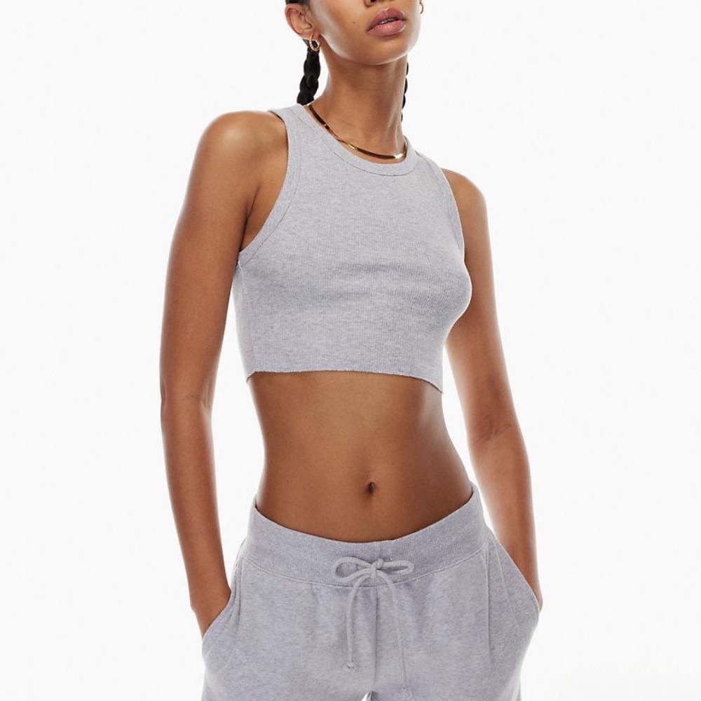 Aritzia TNA Ribbed Cropped Racer Tank in Heather Dover Grey